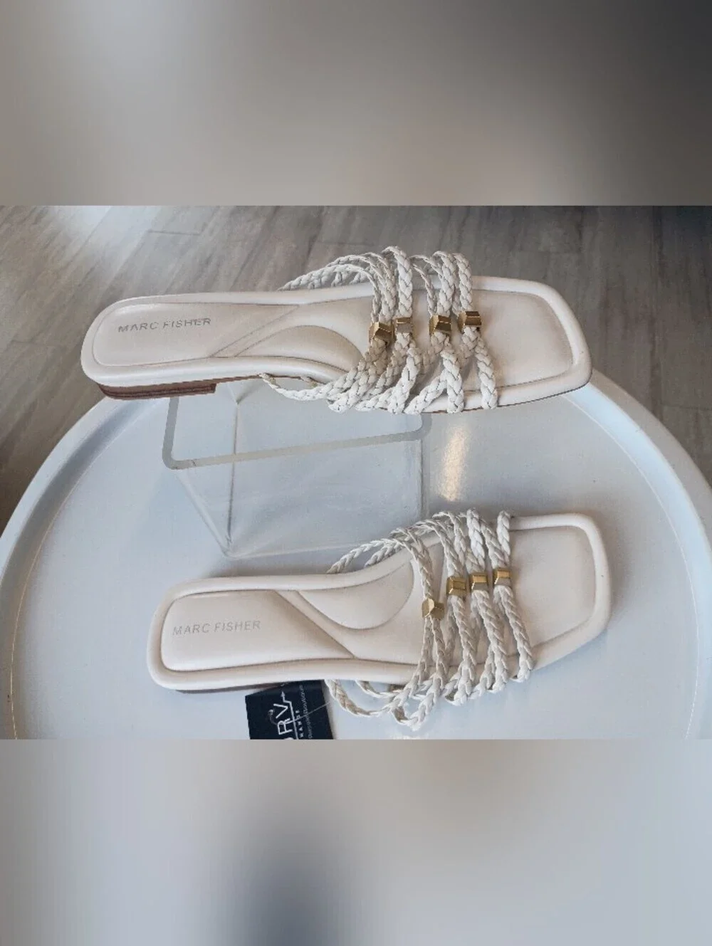 Woven Slide Sandal with Gold Accent - White